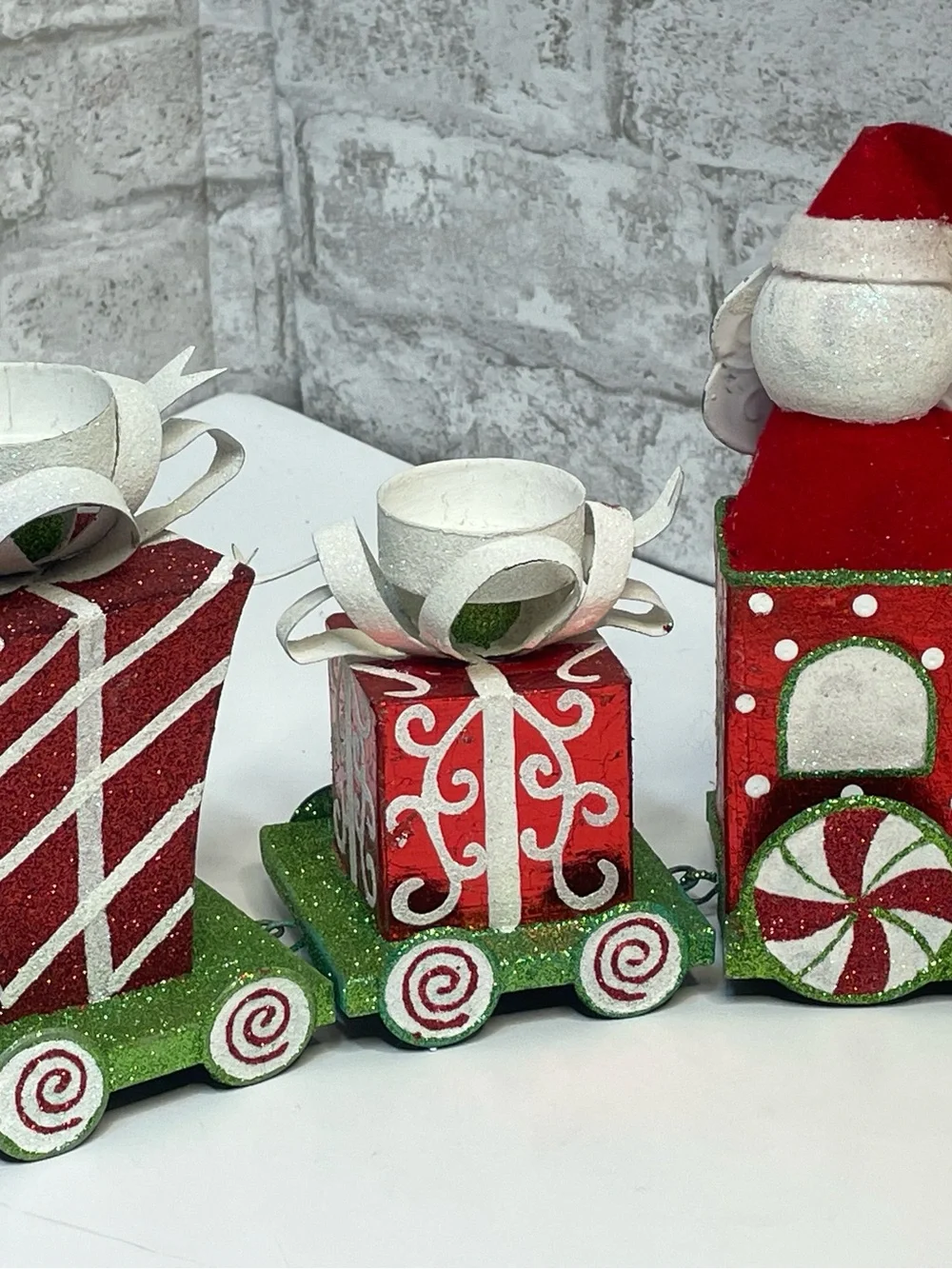 Pier 1 Metal Christmas Train Candle Holder Santa 3 Piece Very Rare HTF 11”